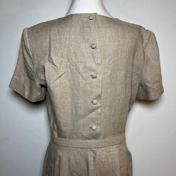 Vintage‎ Maggy London 100% Linen Maxi Dress Beige Size 10 Belt 80s 90s Business - Picture 12 of 15
